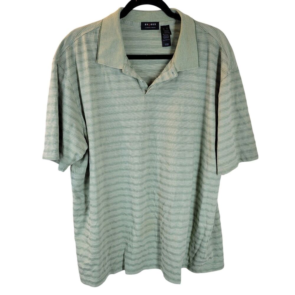 Axcess Mens Sz 2XL Green  Striped Short Sleeve Polo Shirt